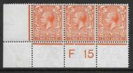 N19(2) 2d Reddish Orange Royal Cypher control F 15 perf strip of 3 MOUNTED MINT