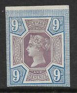 sg209 9d Dull Purple  Blue Jubilee Inprimatur top marginal Light MOUNTED MINT