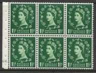 SB62 1½d Wilding booklet pane cylinder G6 Dot perf Ie bottom UNMOUNTED MNT