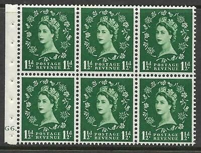 SB62 1½d Wilding booklet pane cylinder G6 Dot perf Ie bottom UNMOUNTED MNT