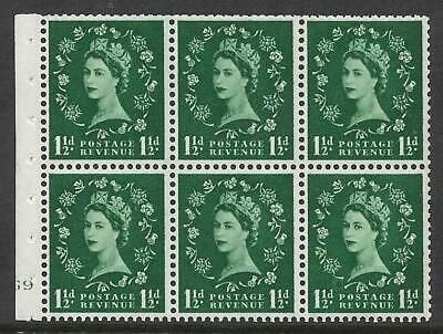 SB62 1½d Wilding booklet pane cylinder G9 No Dot perf I UNMOUNTED MNT