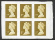 2002 Sg 2295a 1st Gold - Self Adhesive Decimal imperf pane of 6 UNMOUNTED MINT