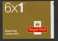 MB7 Supporting London 6 x 1st stamps barcode booklet - Self Adhesive - No Cyl