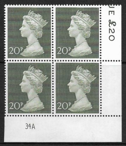 1970 20p Decimal Machin Cylinder 34A UNMOUNTED MINT