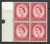 S64c 2½d Wilding Blue Phos - type 1 2 bands letter press block 4 UNMOUNTED MINT