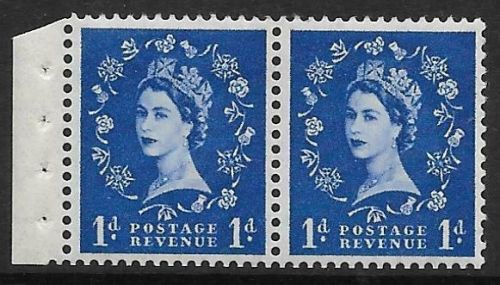 SB28 1d Wilding booklet pane of 2 perf type E(½v) Good perfs UNMOUNTED MNT