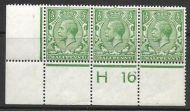 N14(6) ½d Bright Green Control H16 perf strip of 3 UNMOUNTED MINT