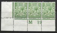 N14(3) ½d Pale Green Control M19 perf strip of 3 UNMOUNTED MINT