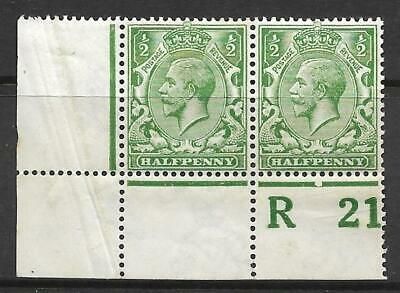 N14(6) ½d Bright Green Control R21 perf pair MOUNTED MINT left stamp