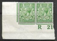 N14(6) ½d Bright Green Control R21 Imperf pair MOUNTED MINT