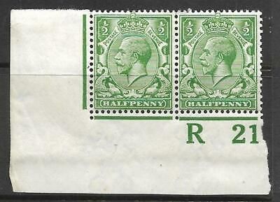 N14(6) ½d Bright Green Control R21 Imperf pair MOUNTED MINT