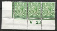 N14(8) ½d Yellow Green Control V23 perf strip of 3 UNMOUNTED MINT