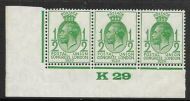 1929 ½d PUC Control K29 Marginal strip of 3 UNMOUNTED MINT MNH