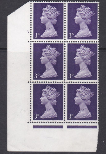 Pre-decimal Machin 3d PVA 2B Head A Perf A Cylinder 3 No Dot  - MNH