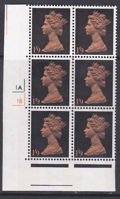 Pre-decimal Machin 1 9 PVA 2B Head A Perf A Cylinder 1A1B Bright Orange - MNH