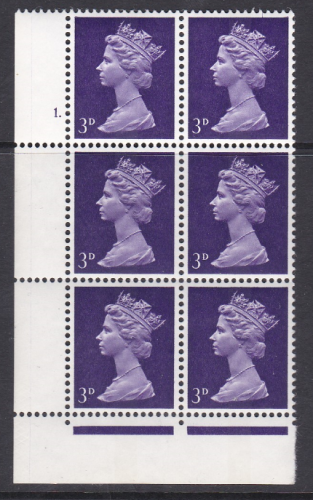Pre-decimal Machin 3d Gum Arabic CB Head A Perf F(L) Cylinder 1 Dot  - MNH