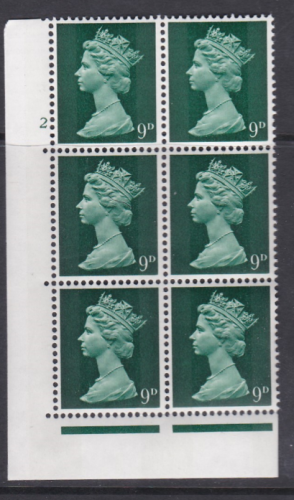 Gum Arabic 9d Pre-decimal Machin 2B head A perf A Cyl 2 dot UNMOUNTED MINT