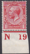 N16(11) 1d Carmine Red Royal Cypher Control N19 Imperf MOUNTED MINT