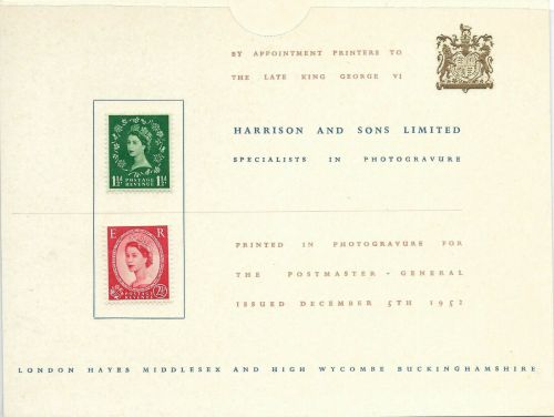1952 Harrison  sons photogravure 1½d  2½d presentation card - original wallet