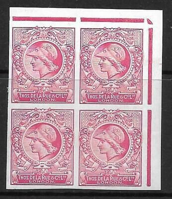 1910 DLR Minerva Head Colour Trial - Deep Bright Carmine chalky paper blk 4 MNH