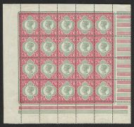 Sg 206 4½d Green  Carmine Jubilee pane of 20 stamps UNMOUNTED MINT