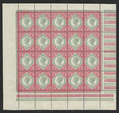 Sg 206 4½d Green  Carmine Jubilee pane of 20 stamps UNMOUNTED MINT