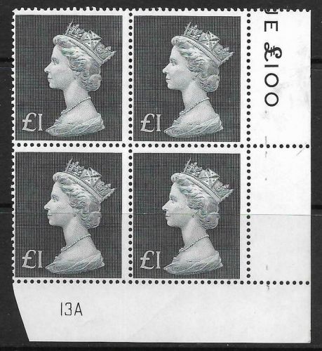 1970 £1 Decimal Machin Cylinder 13A UNMOUNTED MINT