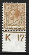N25(4) 5d Ochre Brown Royal Cypher K17 perf single UNMOUNTED MINT