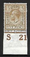 N25(6) 5d Bistre Brown Royal Cypher Control S21 imperf single UNMOUNTED MINT MNH