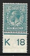 N31(4) 10d Greenish Blue Royal Cypher control K18 perf UNMOUNTED MINT MNH
