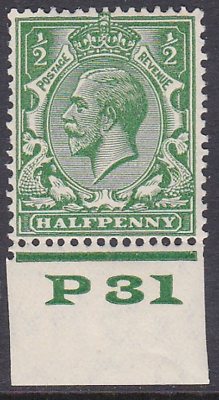 N33(5) ½d Dp Bright Green Block Cypher P31 imperf UNMOUNTED MINT MNH