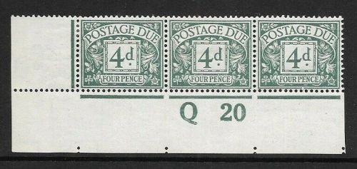 D6a 4d Royal Cypher Postage due Wmk Inverted Control Q 20 Imperf MOUNTED MINT