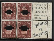 QB23a 1½d Brown booklet pane CANCELLED  punched Type 33P UNMOUNTED MNT