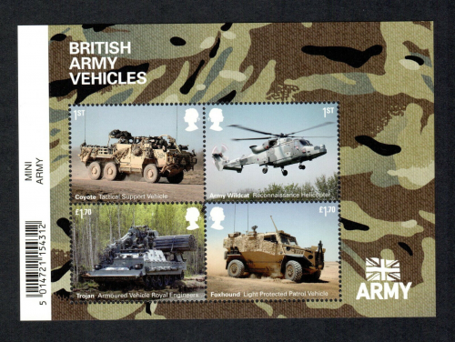 ms4574 2021 British Army Vehicles miniature sheet barcode UNMOUNTED MINT