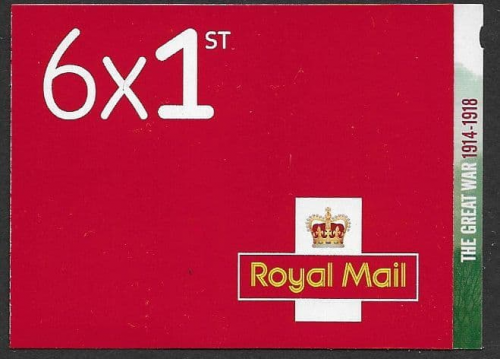PM63 2018  The great war 6 x 1st class self adhesive booklet - complete - No cyl