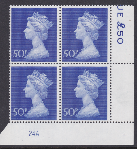 1970 50p Decimal Machin Cylinder 24A Bradbury paper UNMOUNTED MINT
