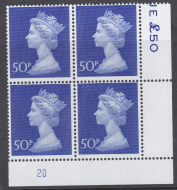 1970 50p Decimal Machin Cylinder 20 Bradbury paper UNMOUNTED MINT