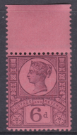 Sg 208 6d Purple on Rose Red Paper Jubilee top marginal 1st setting rule U M