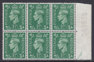 Sg 505d 1½d GVI White spot on daffodil Block of 6 UNMOUNTED MINT