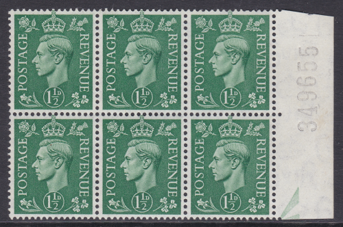 Sg 505d 1½d GVI White spot on daffodil Block of 6 UNMOUNTED MINT