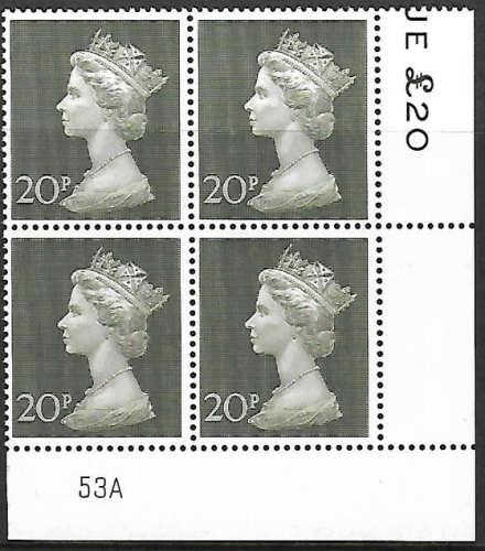 1970 20p Decimal Machin Cylinder 53A UNMOUNTED MINT