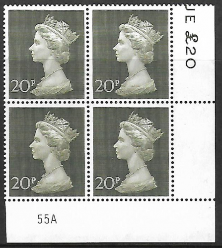 1970 20p Decimal Machin Cylinder 55A UNMOUNTED MINT