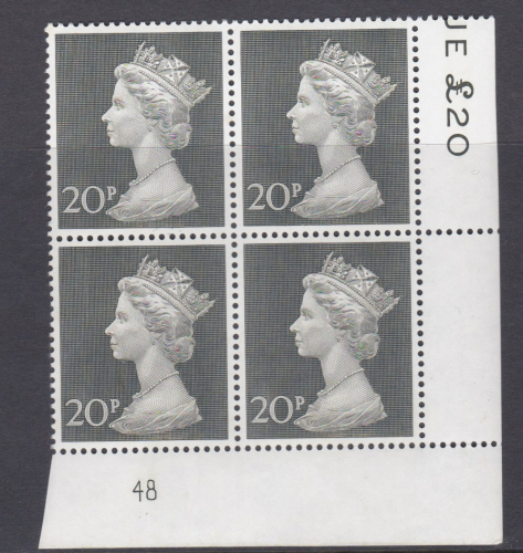 20p high value machin block cylinder 48 UNMOUNTED MINT