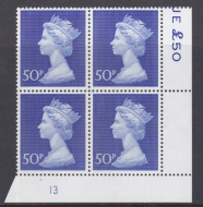 50p Machin High-value Bradbury paper cylinder 13 UNMOUNTED MINT