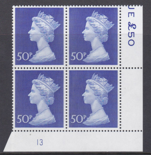 50p Machin High-value Bradbury paper cylinder 13 UNMOUNTED MINT