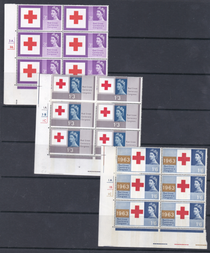 1963 Red Cross sg642p-644p Phos cylinder blocks of 6 w  NB left U M