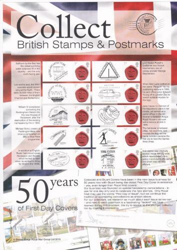 2010 Royal Mail Cotswold & Stuart Covers stamps & postmarks scarce U/M sheet