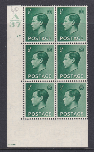 d Edward VIII A37 Cylinder Block - 25 Dot UNMOUNTED MINT