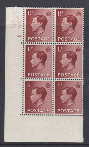 1d Edward VIII A37 Cylinder Block - 20 Dot UNMOUNTED MINT