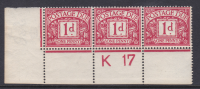 D2 1d Royal Cypher Postage due Control K17 perf strip of 3 UNMOUNTED MINT MNH